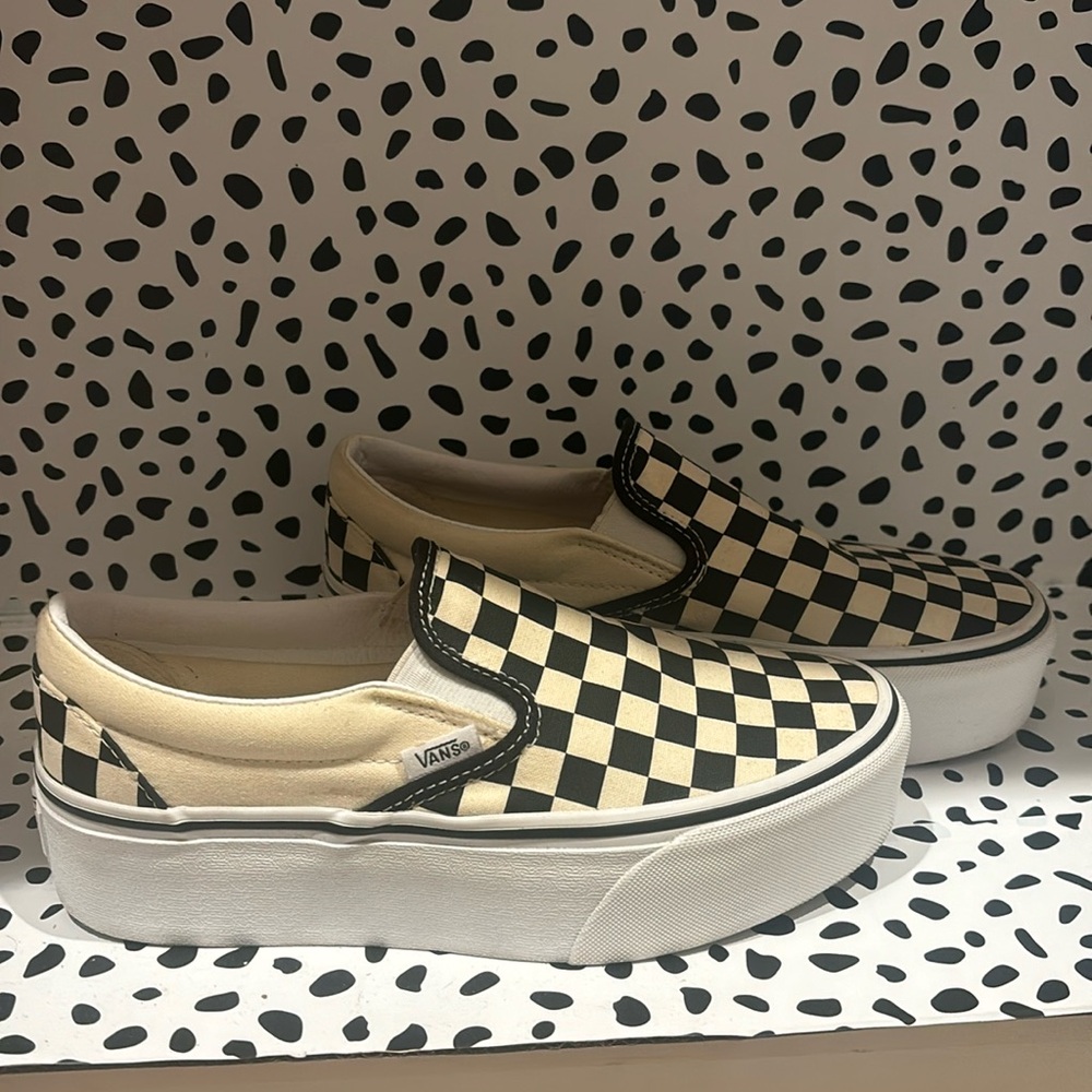 Platform Black & white checkered slip on vans.